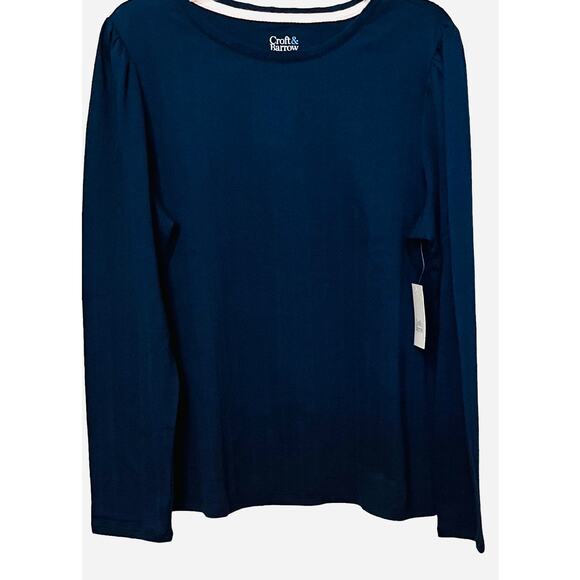 CROFT & BARROW LONG SLEEVE ROUND NECK TOP, WOMENS, XL, NAVY BLUE, CASUAL, NWT - Picture 1 of 10